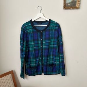 Blue & Green Plaid Lands End Cardigan XL - preppy & adorable